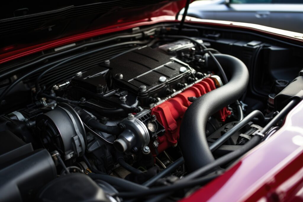 close up of a car engine under the hood